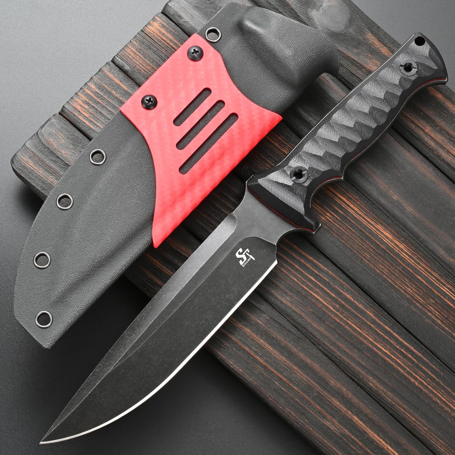 Sitivien ST35 Fixed Blade Knife AUS-10 Steel Blade G10 Handle Full Tang Knife for Outdoor Camping Hunting Fishing Survival(Black)