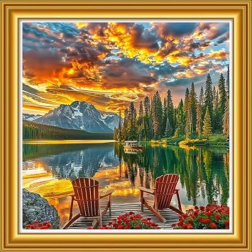 Dooxvey Counted Cross Stitch Kits for Adults 11CT Printed Cross-Stitch Patterns Cross Stitching Embroidery Kit Stamped or Counted Needlepoint Kits- Sunset Rest 18x18 inch