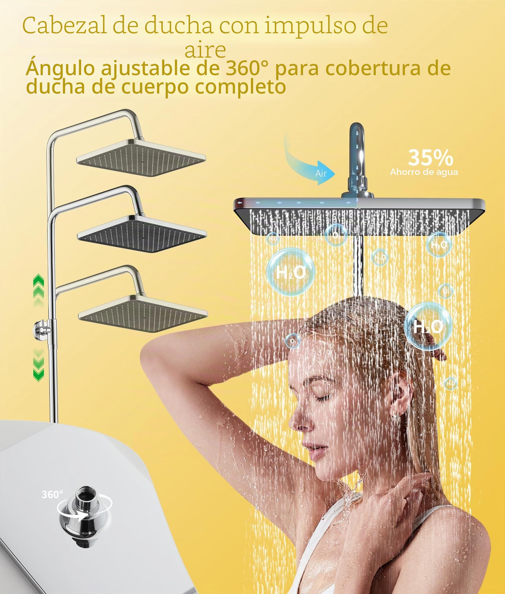Grifo de Columna Ducha Termostático Antiquemaduras 38°con Barra e Ducha Ajustable Ducha Mano 3 Funciones Barra Altura Ajustable 88-125cm con Rociador de 25x25cm (cromo)