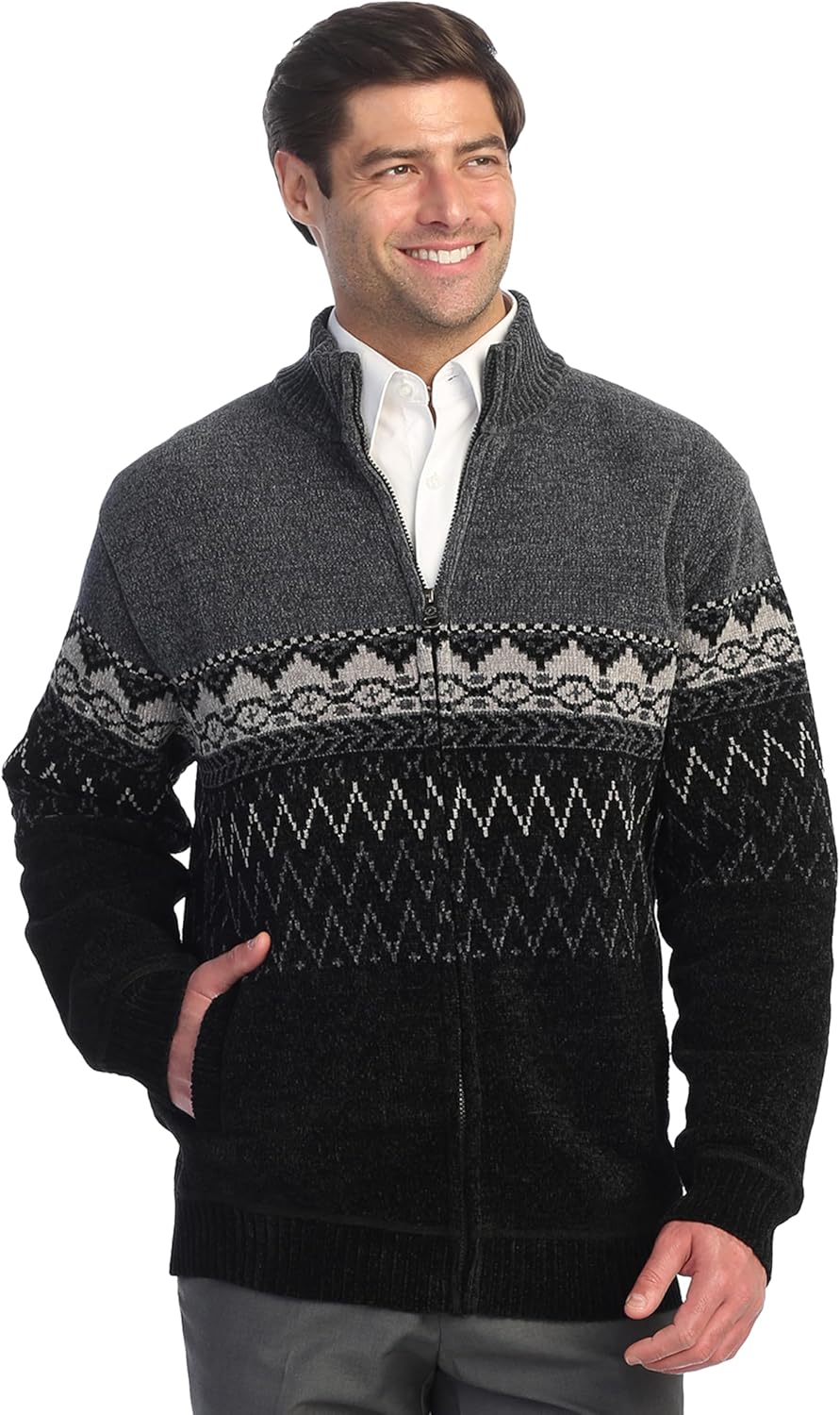 Gioberti Men's Knitted Chenille Cardigan Sweater with Flannel Lining
