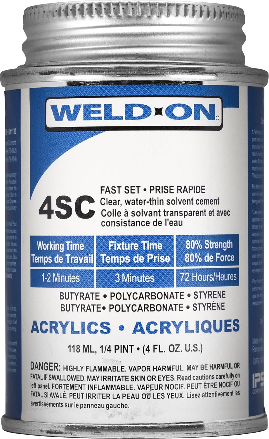 SCIGRIP WeldOn 4SC Adhesive, 1/4 Pint and WeldOn Applicator Bottle