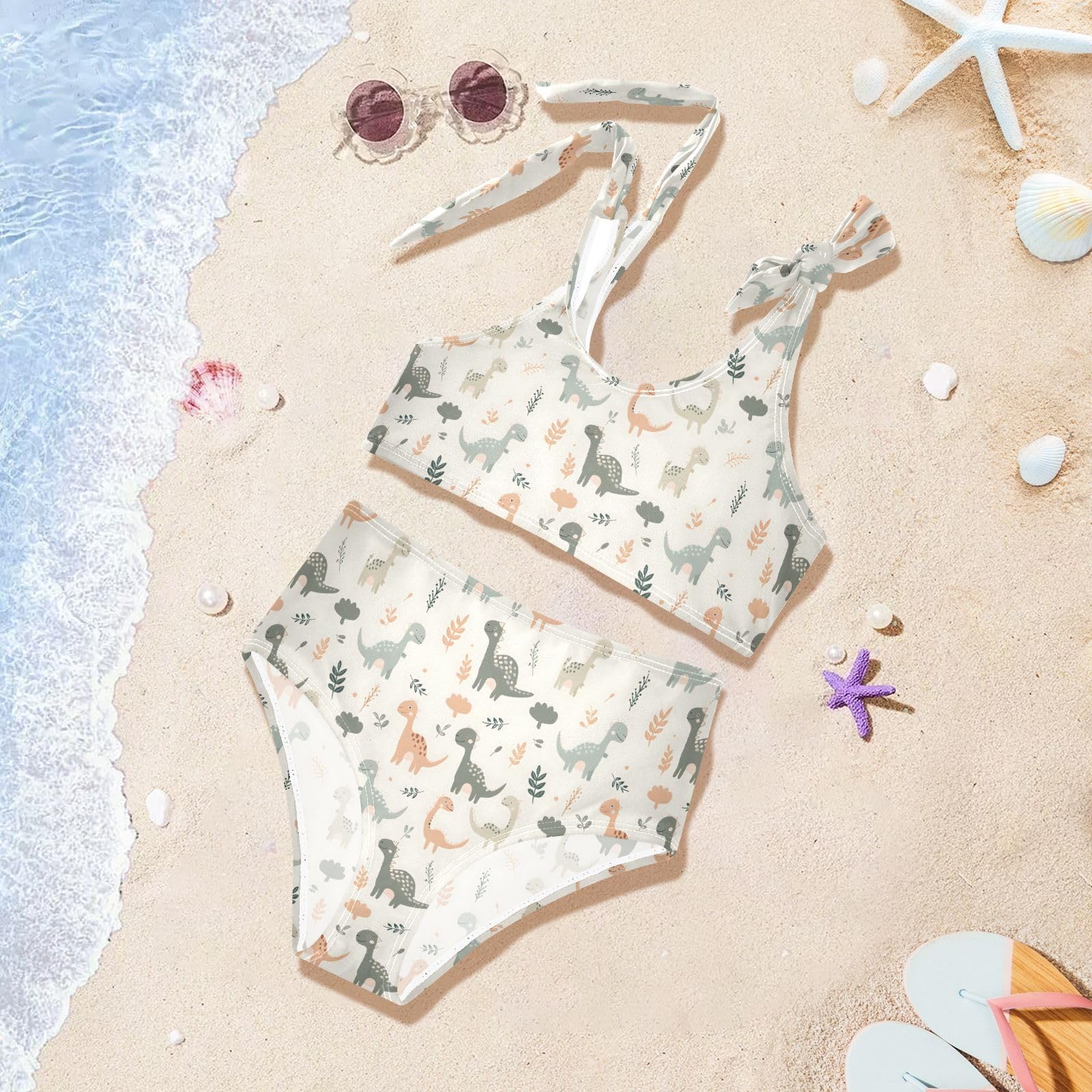 Dinosaurs Girls 2-Piece Tankini Swimsuit, Girls Bikini Swimsuits Summer Beach Bathing Suit Set, 3T