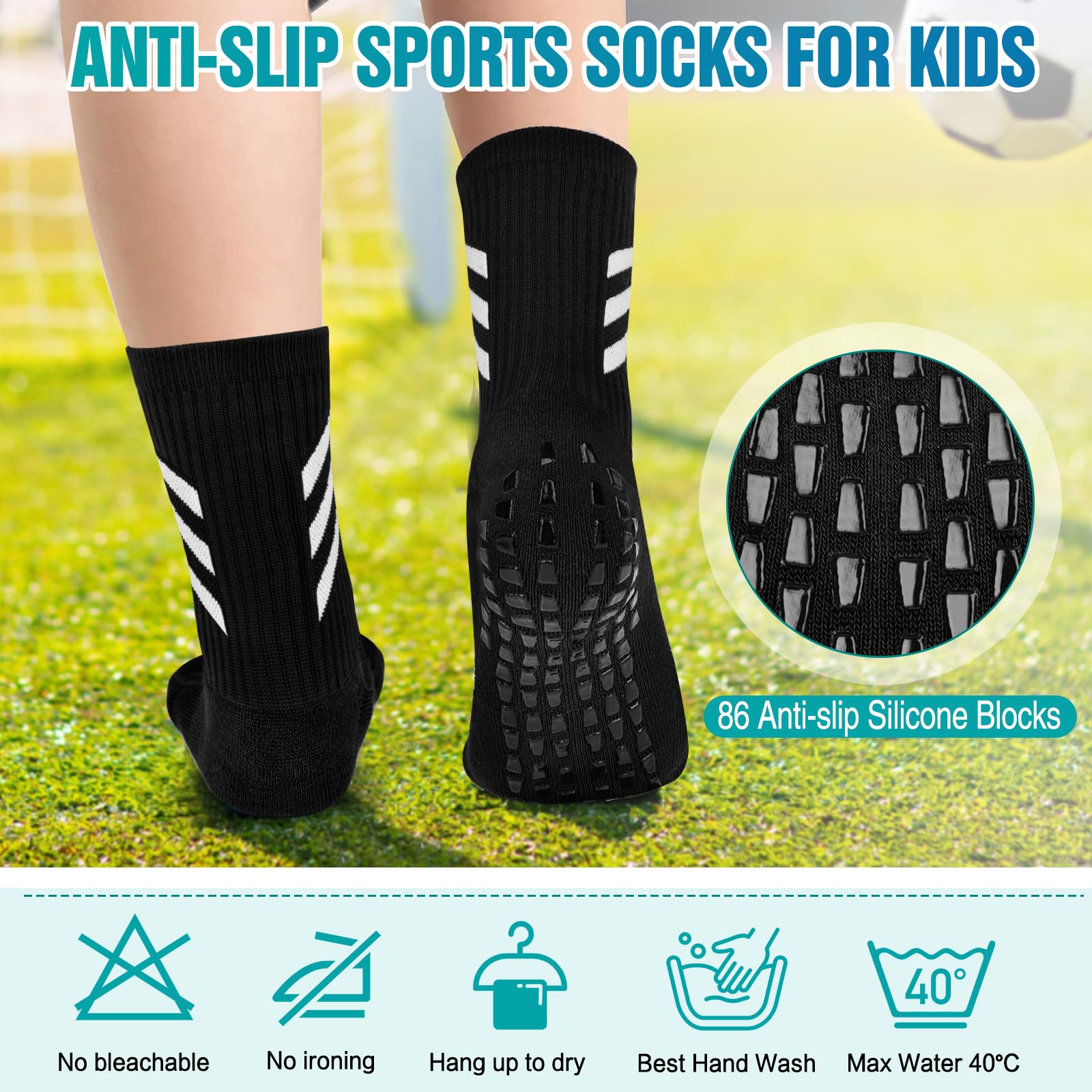 Calzettoni Calcio Bambino Calze Antiscivolo Bambino Estive Calze Sportive Grip Unisex Comodi Calzini Antiscivolo Ragazzi Ragazze Calcio Rugby Tennis Per 6-12 Anni
