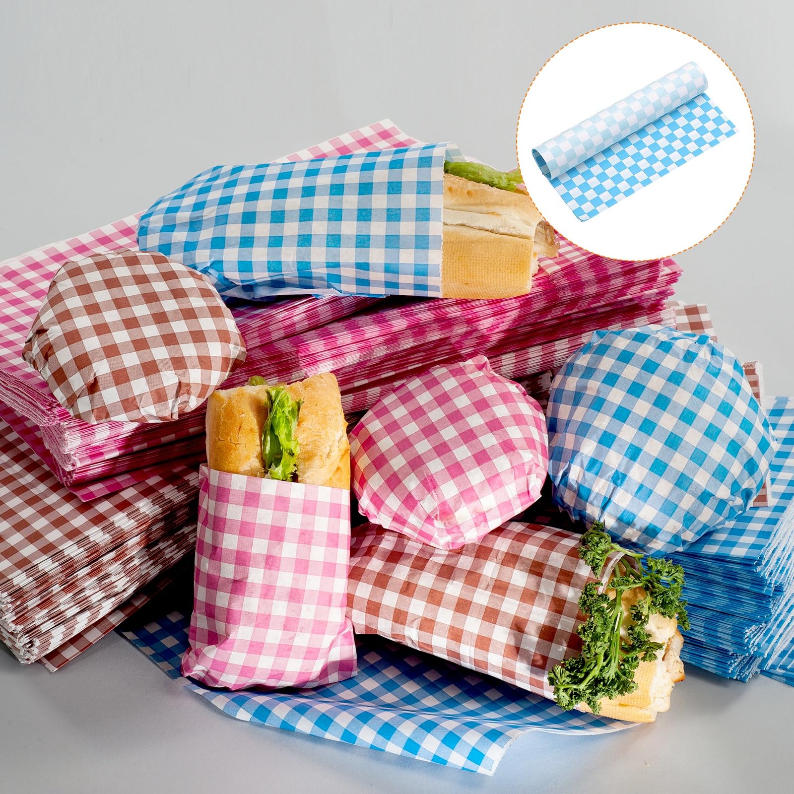 QUARKZMAN 300 Pezzi Carta Oleata A Quadretti 25 X 25 Cm Carta Assorbente Per Alimenti Per Sandwich Carta Da Forno Cestini Da Picnic Pane Hamburger Imballaggio Blu