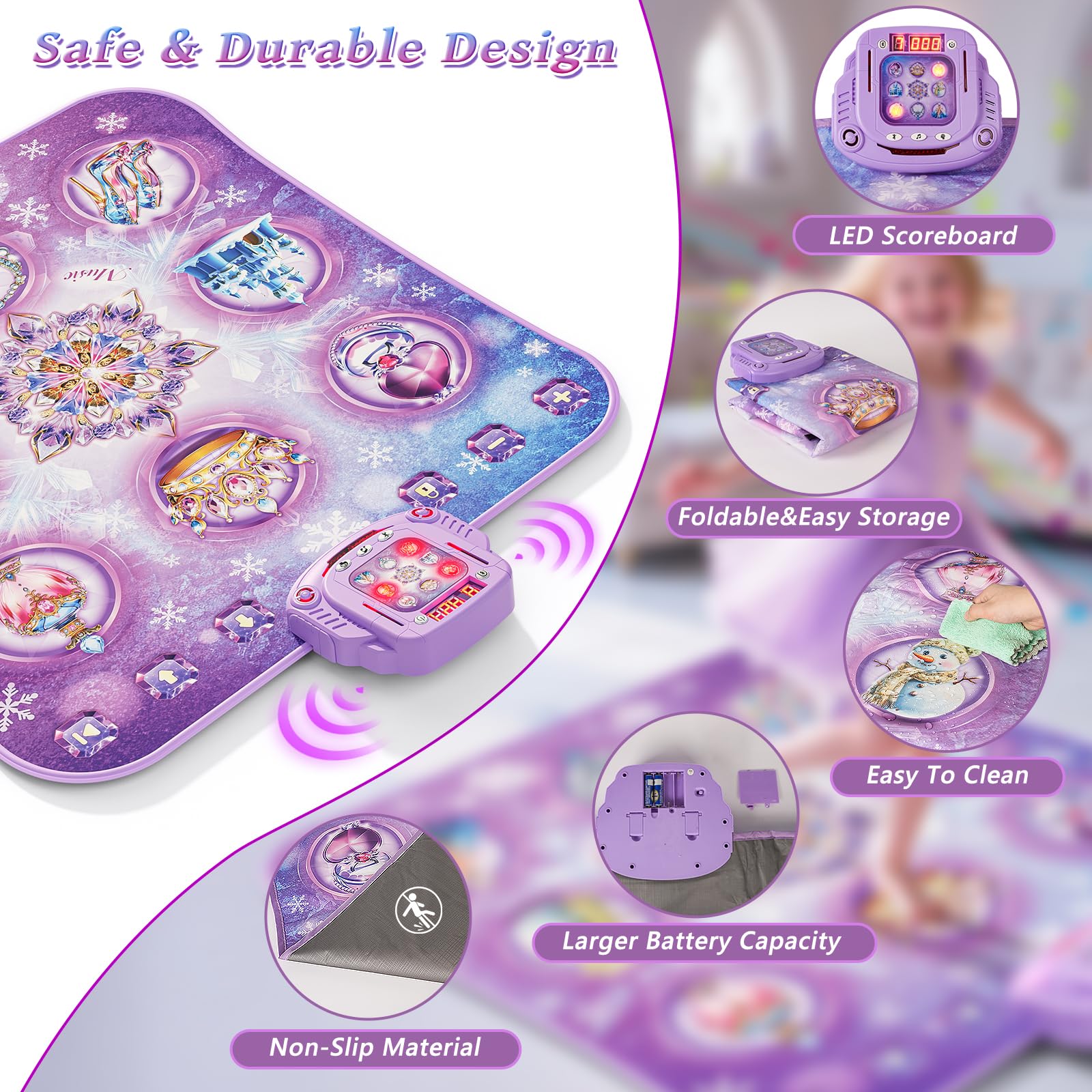 Tappetino da ballo bambini giocattolo regalo bambine,Dance Mat a 8 pulsanti con Bluetooth,4 modalità di gioco,musica integrata,regalo di compleanno e Natale per la principessa viola,età 3 4 5 6-8 anni