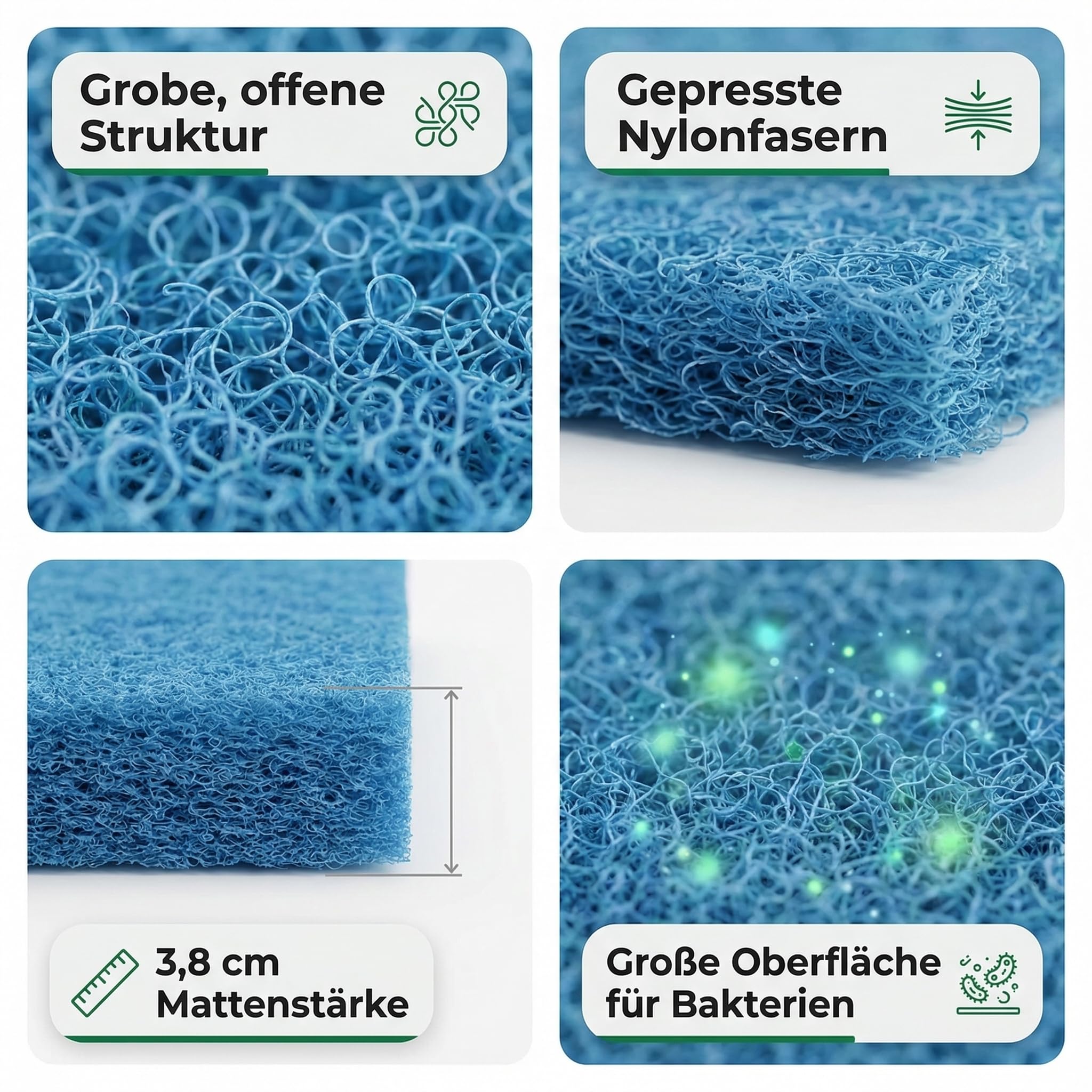 Pondlife Japanmatte Filtermatte für Teichfilter, grob, 120 x 100 x 3,8 cm, Nylon Blau, zuschneidbar