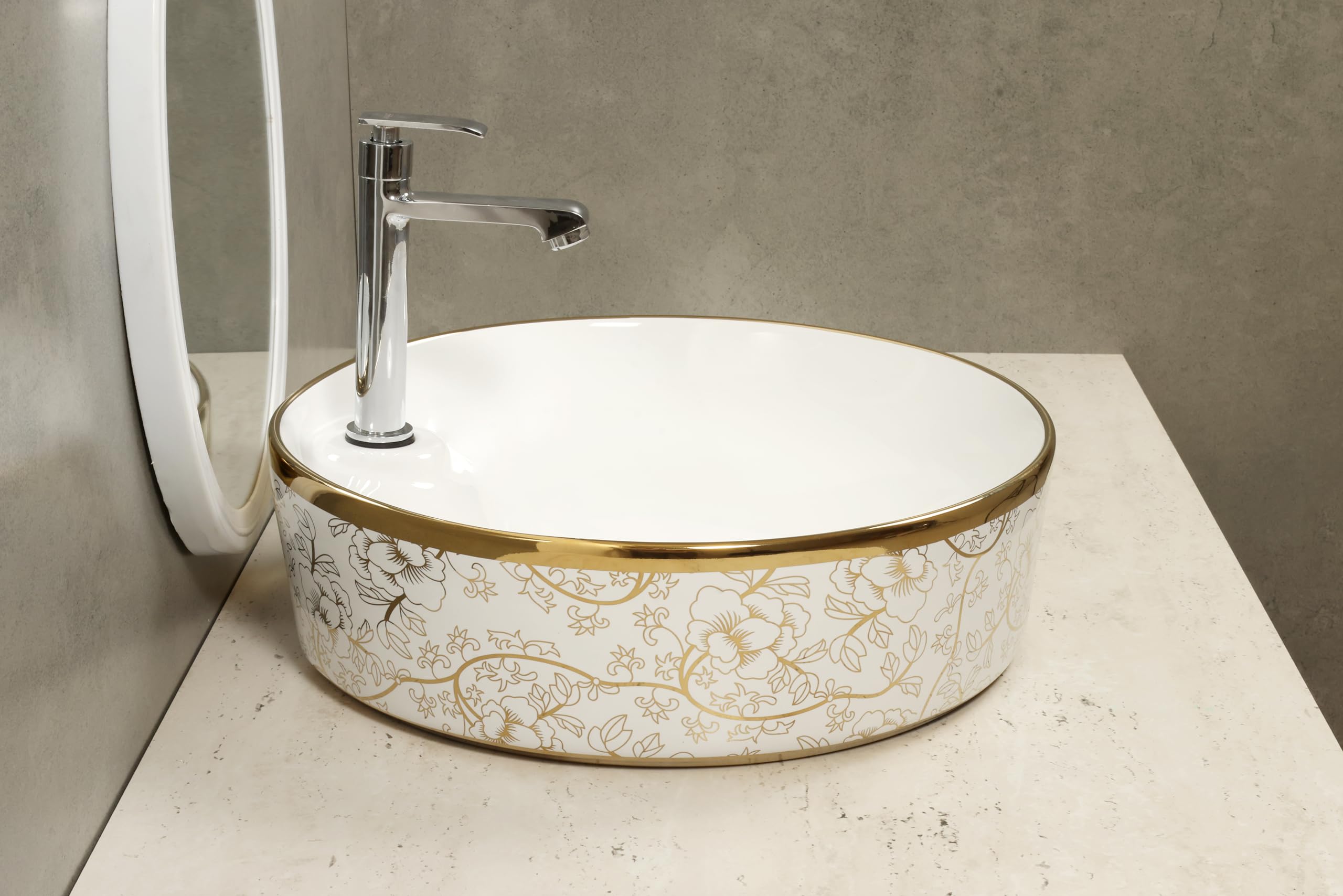 HISRE Resin Round Designer Wash Basin Countertop Tabletop For Living Room Hotel Lobby Bathroom Basins & Living Room/Vessel/Sink/Wash Basin Gold (17 x 17 x 5 (3) G2403, photo 3 of 4