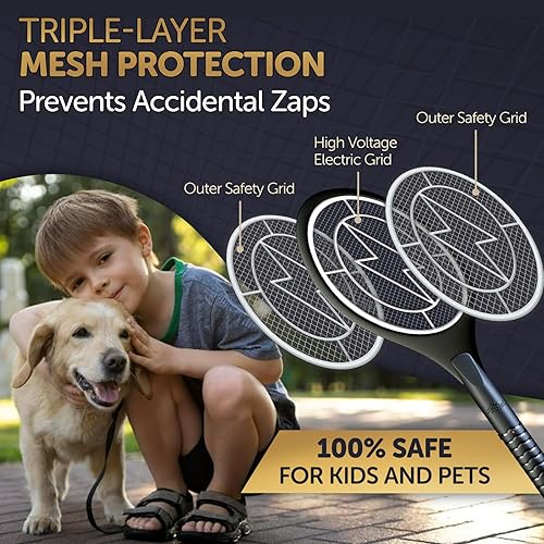 Miniatura 5 de Raqueta matamoscas eléctrico y exterminador de mosquitos para control de insectos en interiores y exteriores, raqueta de tenis a pilas Zap, ligera y