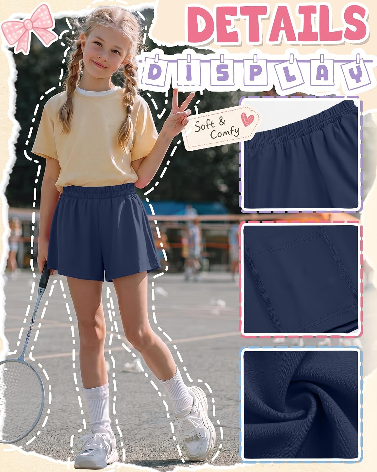 5 Pack Girls Athletic Shorts