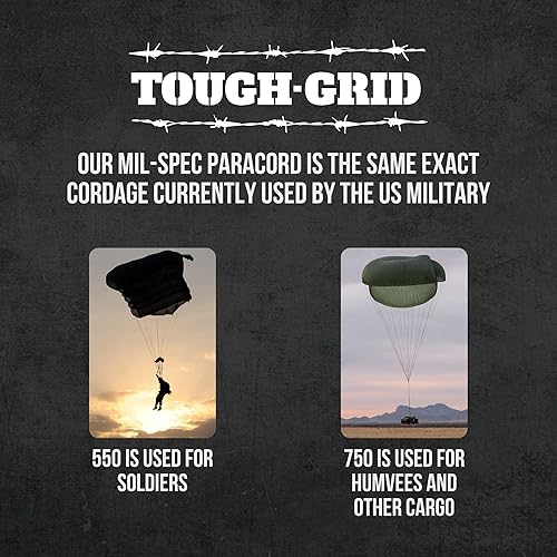 Miniatura 5 de TOUGH-GRID - Cuerda de paracaídas de 550 libras,100% nailon Mil-Spec tipo IV utilizada por el ejército de Estados Unidos, ideal para pulseras y