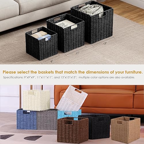 Miniatura 8 de Vagusicc Cestas de almacenamiento de mimbre juego de 2 cestas de almacenamiento tejidas a mano para estantes con asas cestas de almacenamiento