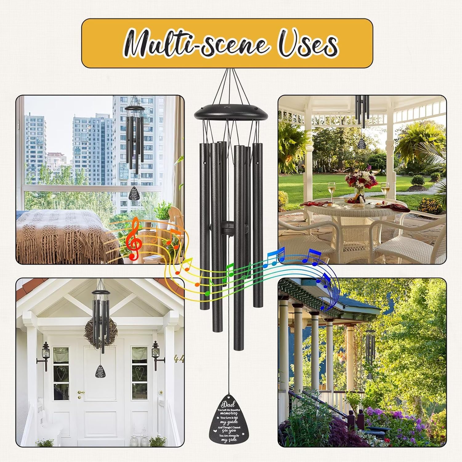 Memorial Gifts for Loss of Dad, 25''Memorial Wind Chimes for Loss of Fatther Gifts, Condolence/Remembrance/Bereavement Gift,Windchimes in Memory Sympathy Gift,Funeral Decor for Garden Outside,Black - Image 8