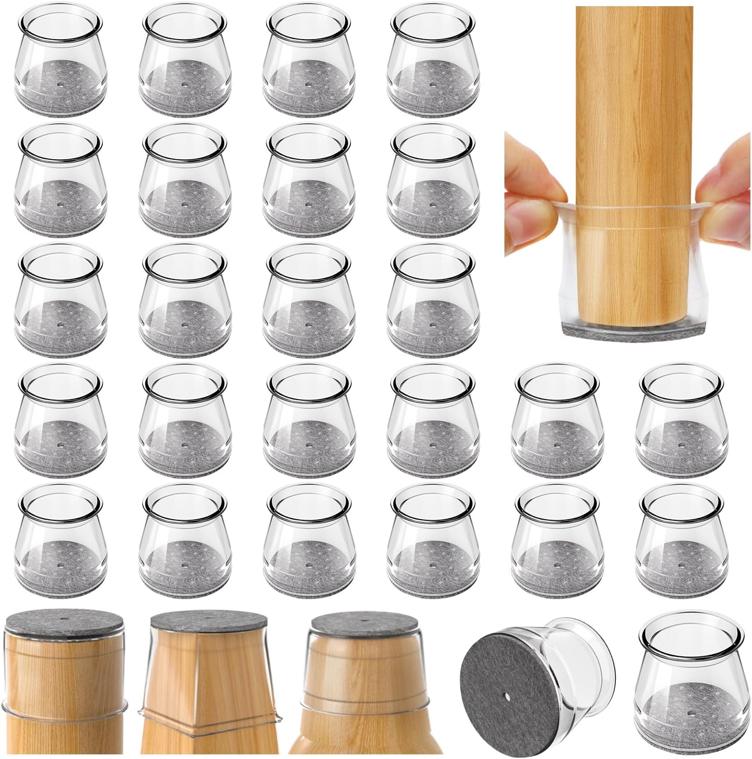 VIUME Chair Leg Floor Protectors 24PCS Furniture Pads for Hardwood Floors | Silicone Chair Leg Protectors for Protecting with Sliders Floors from Scratches and Noise, Fit:1-5/16" to 2"(33–50 mm)