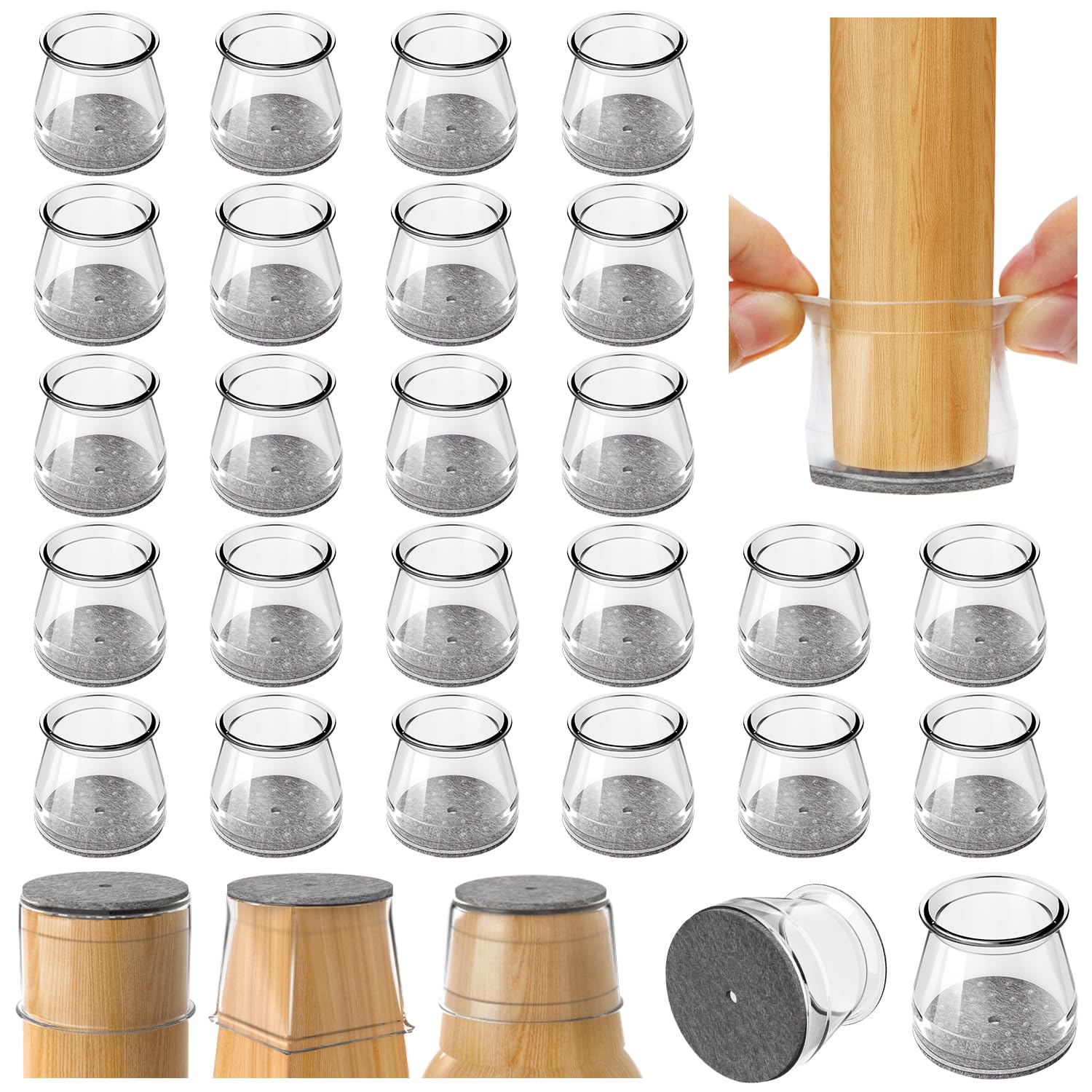 Chair Leg Floor Protectors 24PCS Furniture Sliders for Hardwood Floors, Silicone Chair Leg Protectors for Protecting Floors from Scratches and Noise, Clear-Universal Large image 5