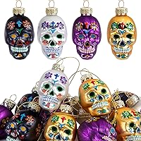 Vista 8 de Watayo 12 PCS Adornos de Vidrio de Halloween, Decoraciones de Halloween Adornos de Vidrio Soplado con Calabaza Fantasma Cráneo Sombrero de Bruja