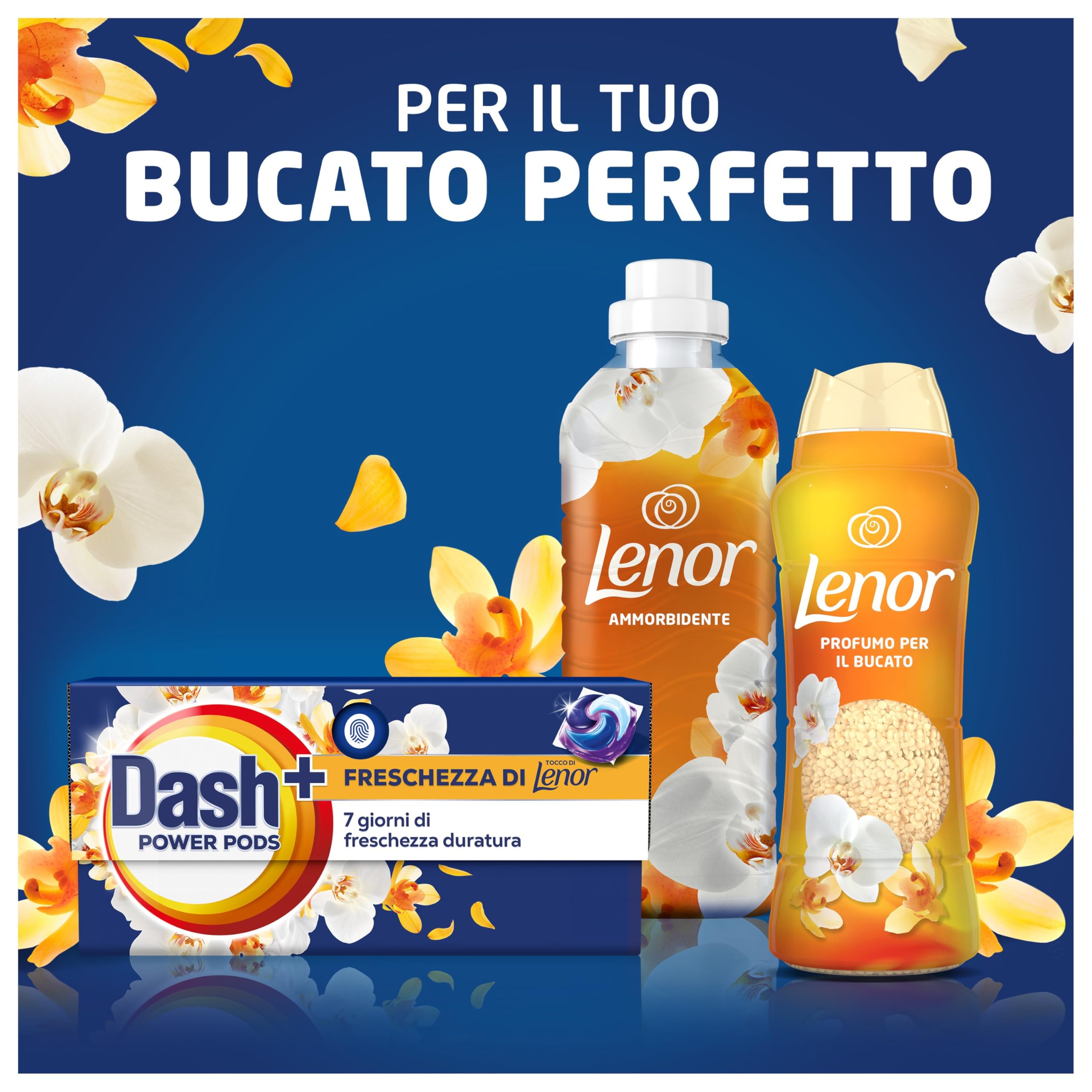 Dash Power Pods Detersivo Lavatrice In Capsule, 105 Lavaggi(3x35), Freschezza Di Lenor, Oro e Fiori di Vaniglia, Freschezza che dura 7 Giorni, Pulizia Impeccabile