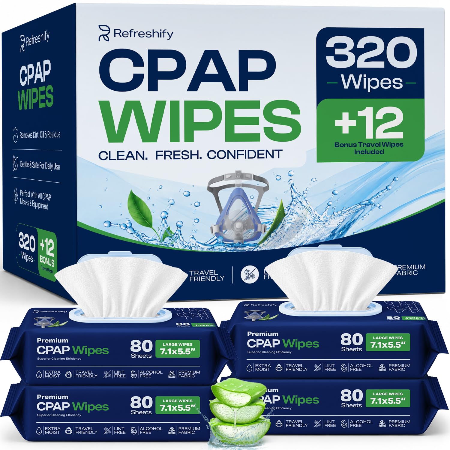 Refreshify CPAP Mask Wipes (320 Count) + 8 Travel