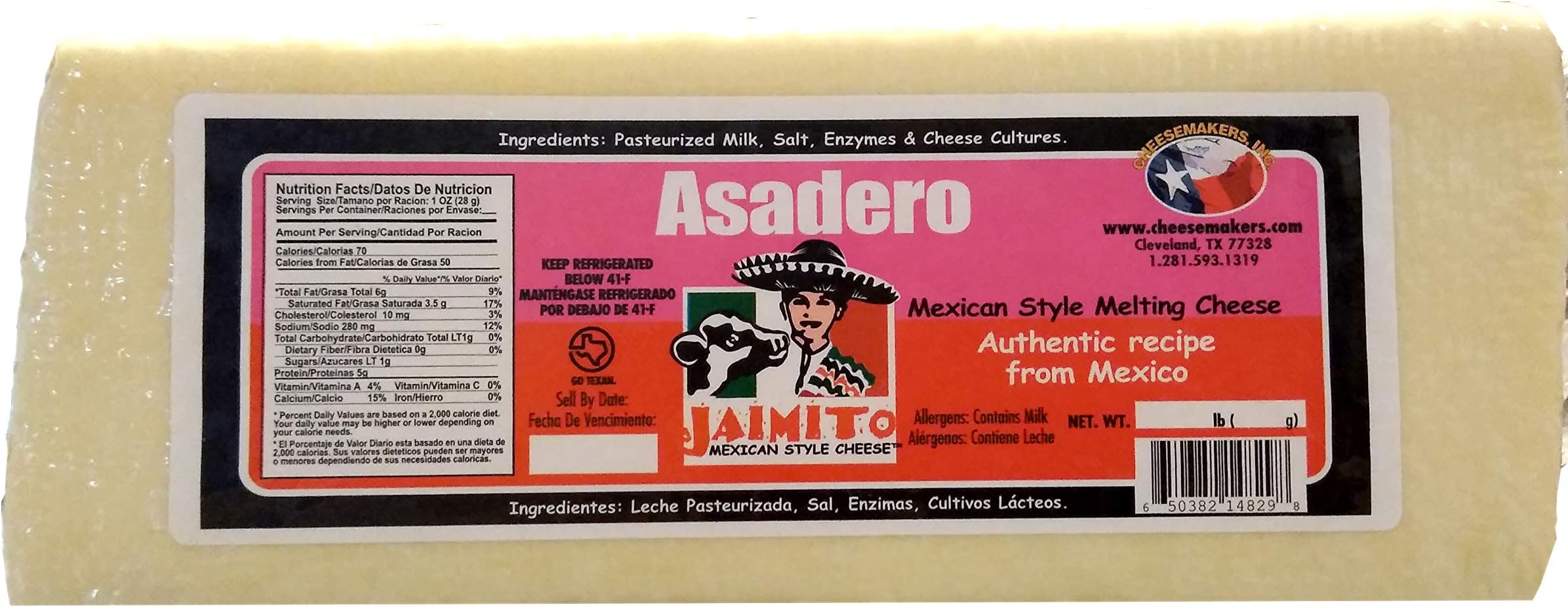 Cheesemakers Quesadilla Barra Asadero, 5 Pound -- 2 per case.