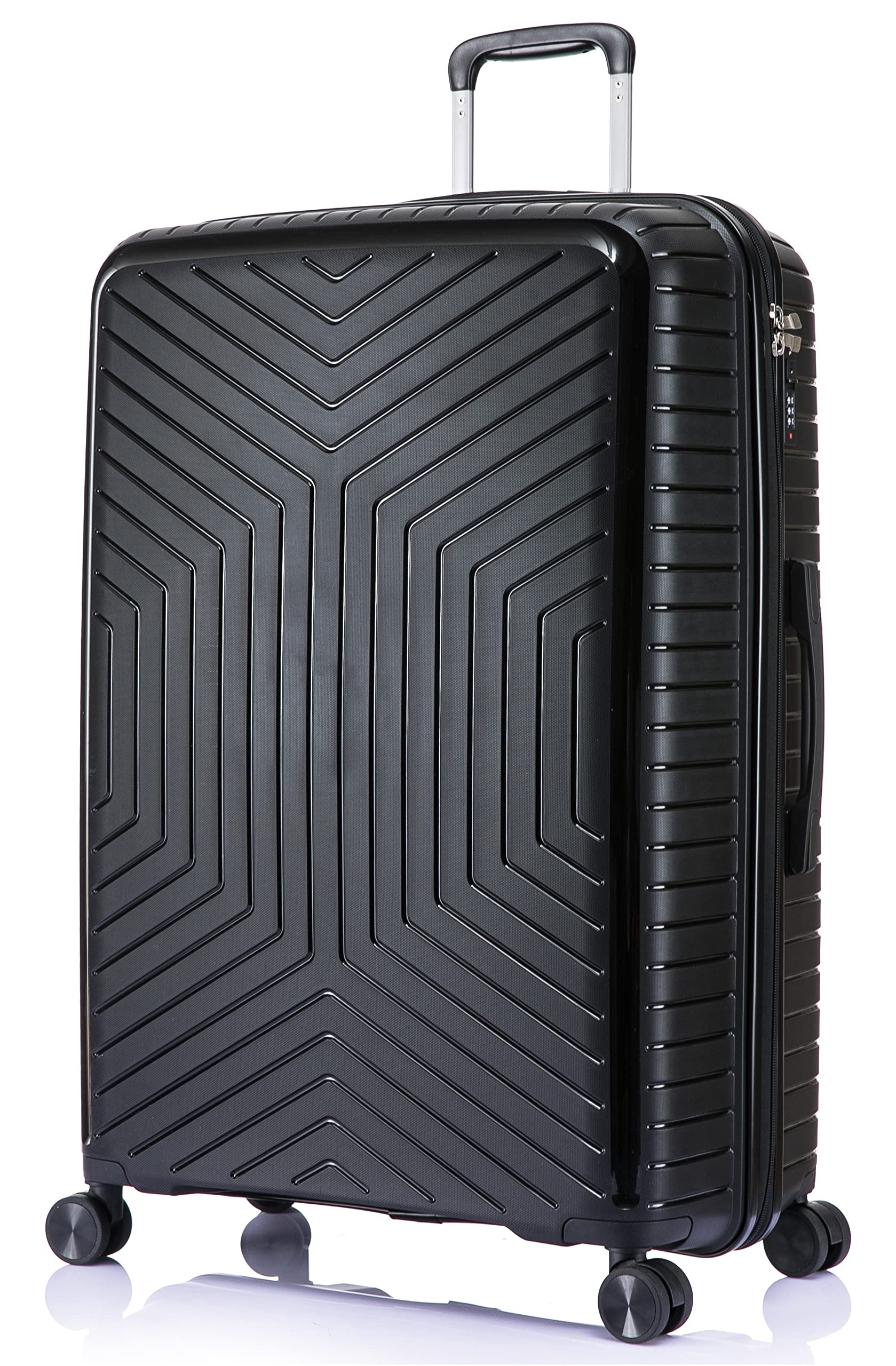 24" Medium Hard Shell Polypropylene PP Suitcase 4 Wheel Spinner Luggage PP20 Black