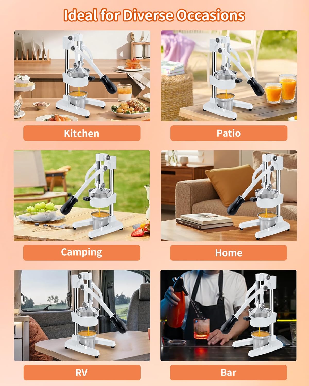 ZOZOE Cast Iron Juicer, Heavy Duty Manual Citrus Press with Stainless Steel Cup, Lemon Orange Squeezer, Professional Hand Press Juicer for Pomegranate, Grapefruit, Easy to Clean, White