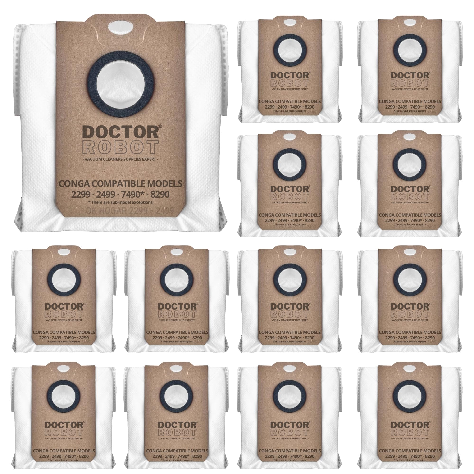 12 Bolsas de recambio Conga 2299-2499-7490-8290 genérico compatible con Aspirador Conga 2299, Aspirador Conga 2499, Aspirador Conga 7490, Aspirador Conga 8290. Repuesto compatible