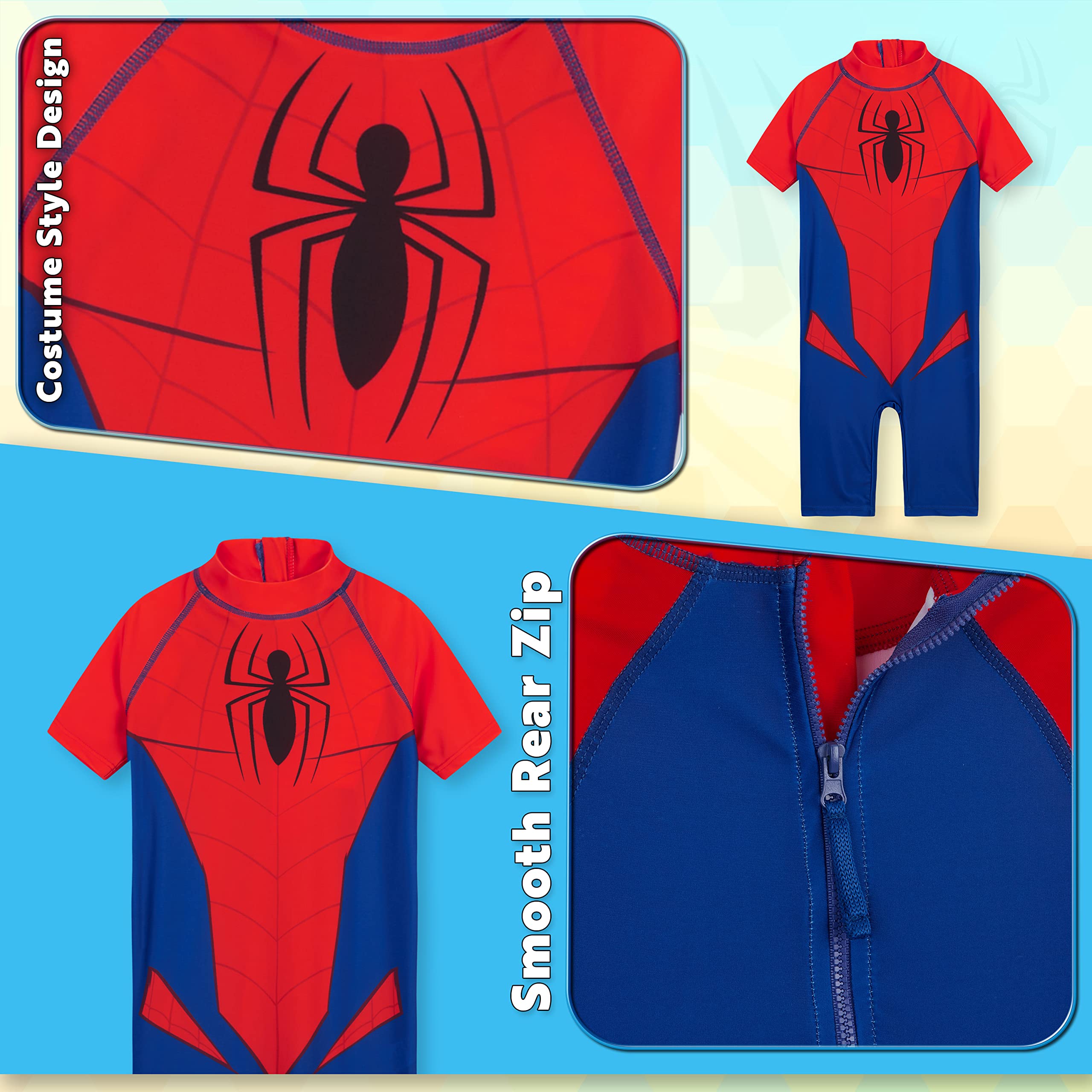 Marvel Bañador Niño Spiderman Avengers Bañador Natacion Niño Traje de Baño Niño de Manga Corta Una Pieza para Playa Piscina Ropa Niño 3-10 Años