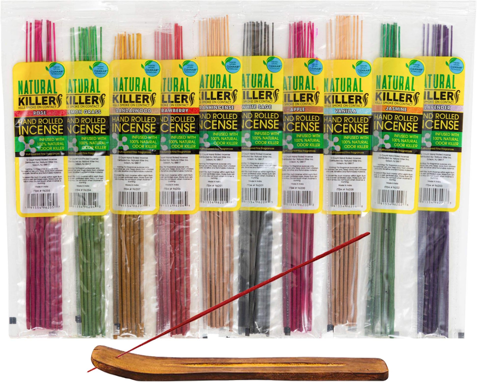Odor Eliminator Incense Sticks Variety Pack – Natural Air Fresheners for Neutralizing Cooking, Smoking and Pet Odors – 120 Hand-Dipped sticks in 10 different Aromatic Scents