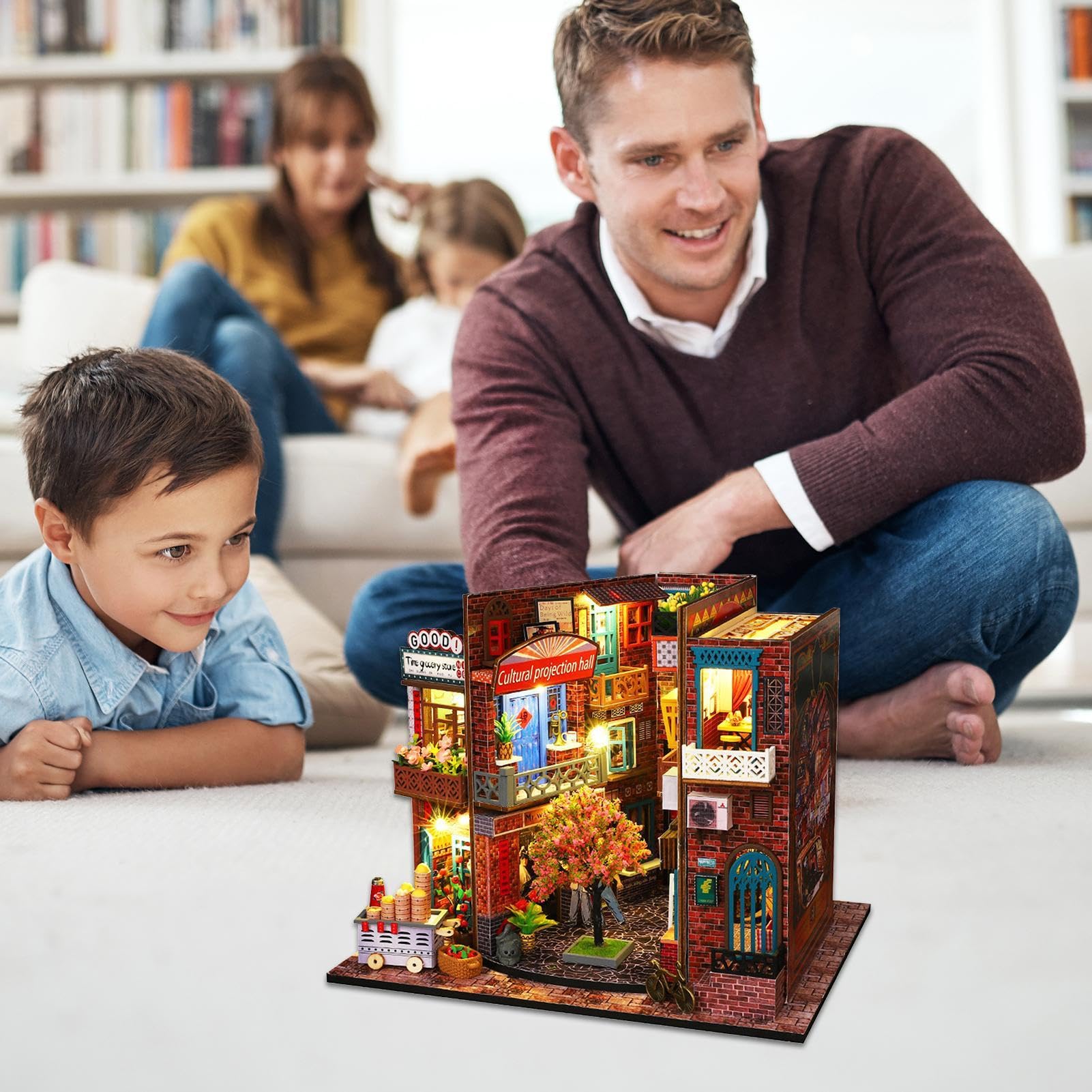 Tiny House Kit | di casa in miniatura con luce a LED | Kit creativo per bambini e adulti | Progetto hobby per compleanni, vacanze e decorazione della casa