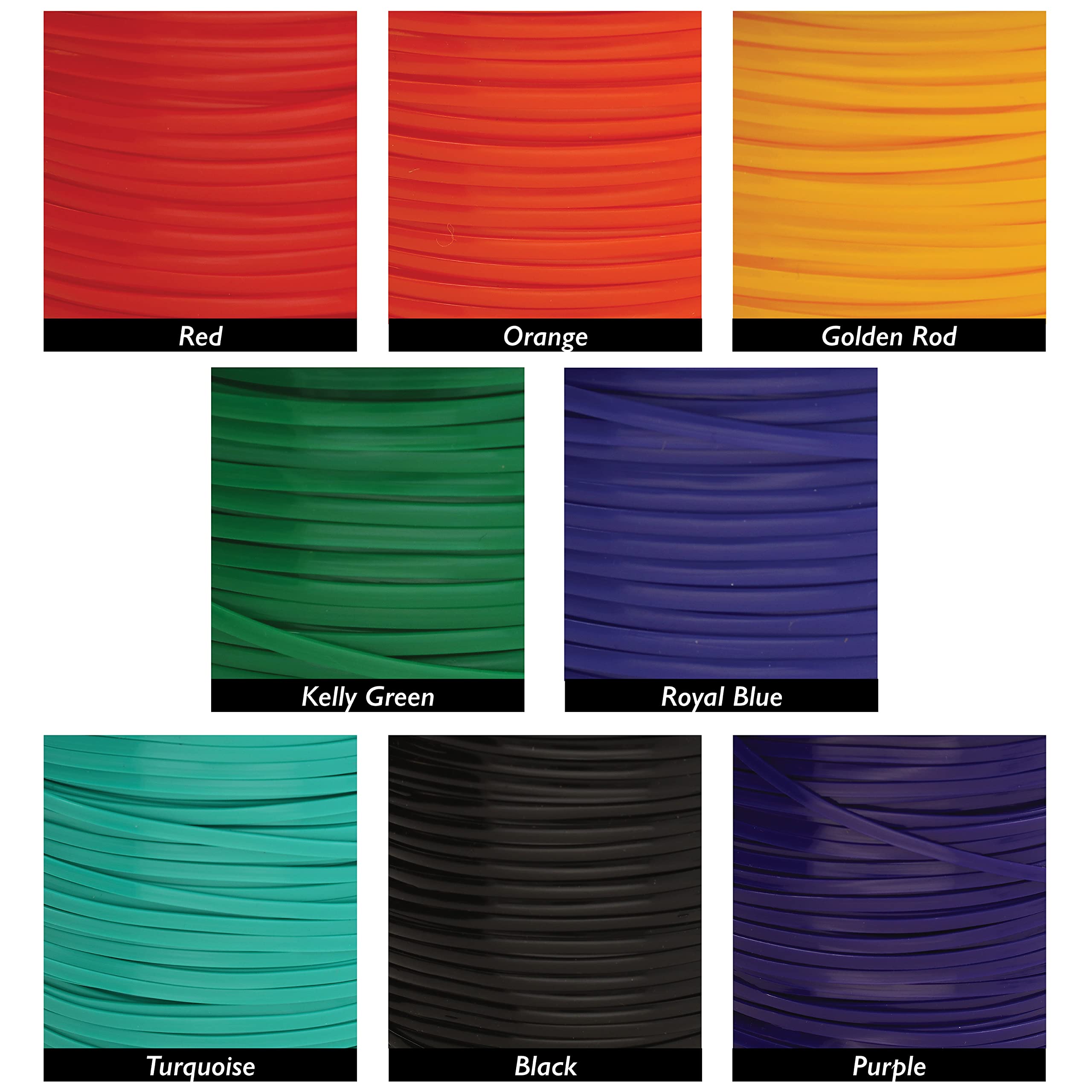Rexlace Lacets plats en plastique – Sans latex et non toxique – Mélange de couleurs primaires – 8 couleurs assorties – 1,9 m de large x 0,6 m de long, bobines de 91,4 m de long – Utilisés pour créer