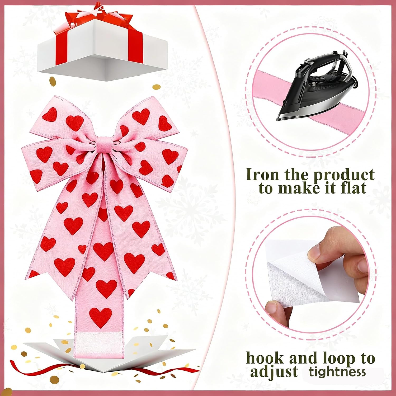 6 Pcs Red Hearts Valentines Cabinet Bows, Valentines Cabinet Ribbon Bows for Window & Kitchen Decorations, Valentine's Day Party Supplies (Hearts, 79 Inches)