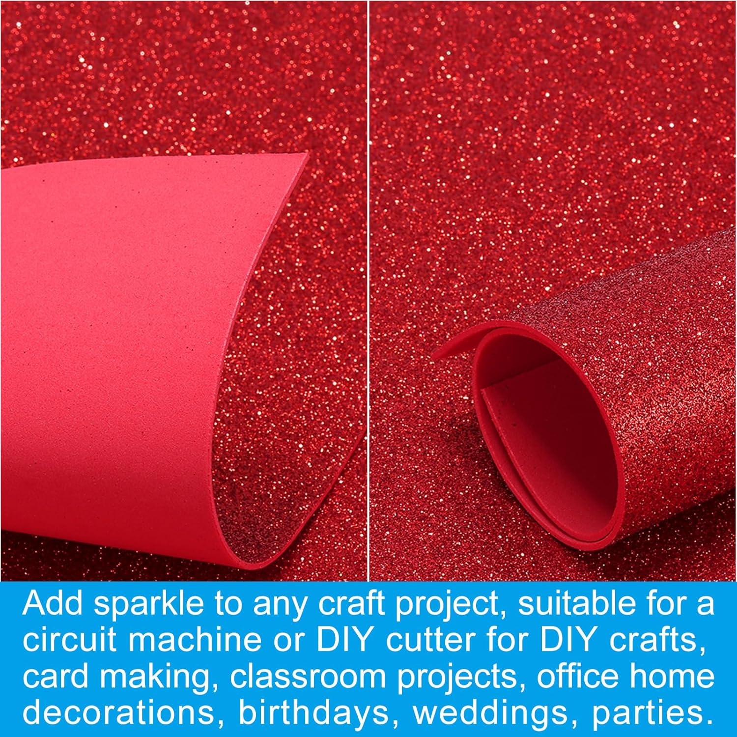 PATIKIL 20 Sheets 2mm Glitter Foam Sheet, 16" x 12" Red Sparkle EVA Paper