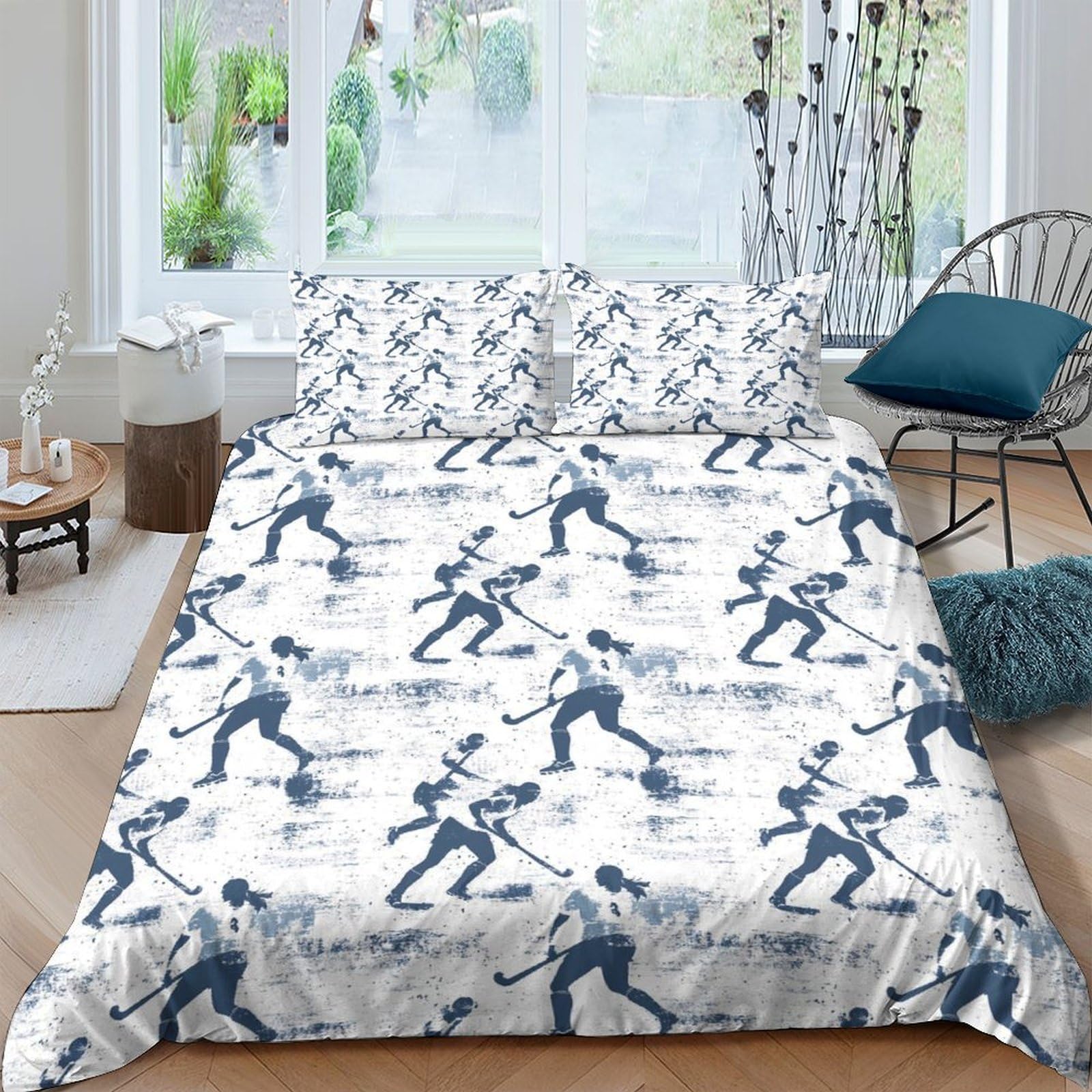 Ctjqhvkz Style-3 3D Printed Blue Hockey Player Fitted Sheet Microfiber Soft Breathable Sports Mattress Cover For Bedroom Dorm Decor Single（135X200cm）