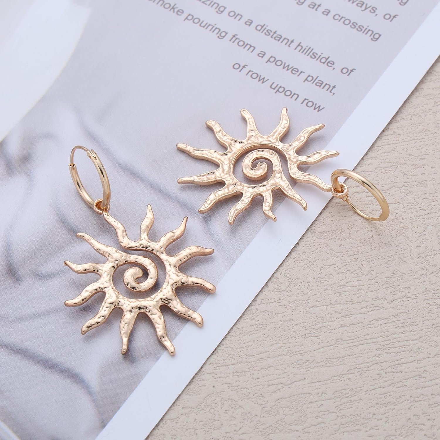 Sun Hoop Dangle Earrings Gold Large Sunburst Earrings Vintage Big Spiral Sun Earring Statement Sunburst Drop Earring Jewelry for Women - Image 4