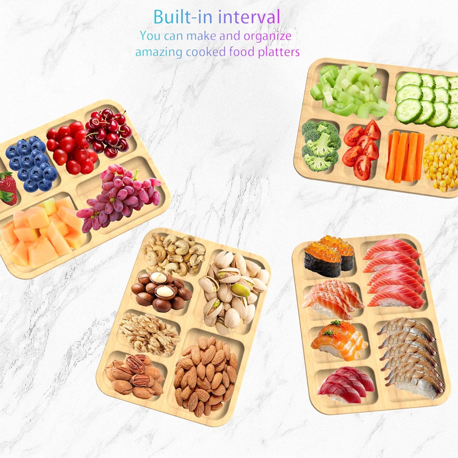 Charcuterie Board with Clear Lid and Handle,6 Compartments Bamboo Charcuterie Boxes for Picnics & Entertaining,Travel Portable Cheese Board Cutting Boards Perfect for Snacks& Fruit (White) - Image 7