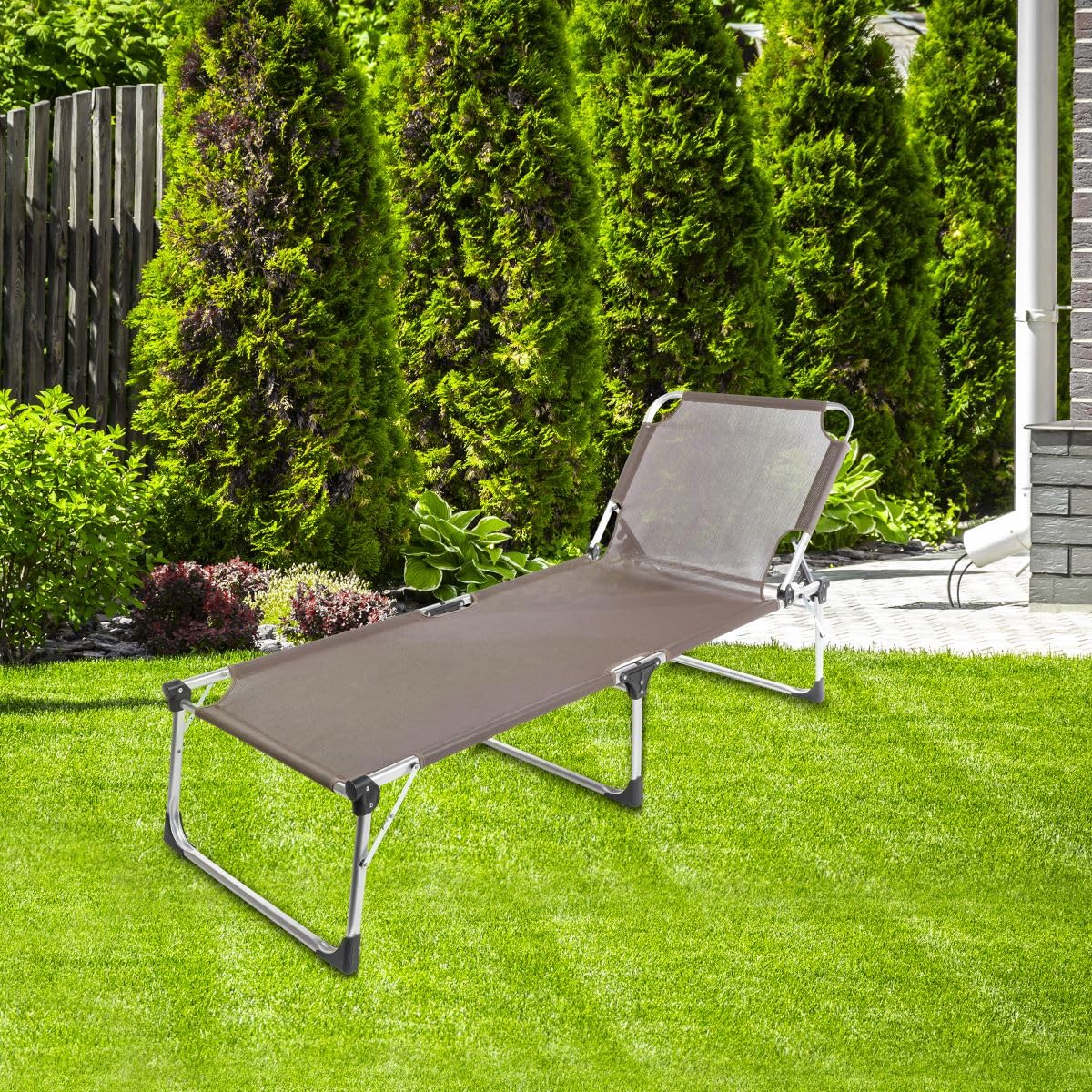Dreibeinliege, Sonnenliege XXL Taupe, Gartenliege für Terrasse oder Pool