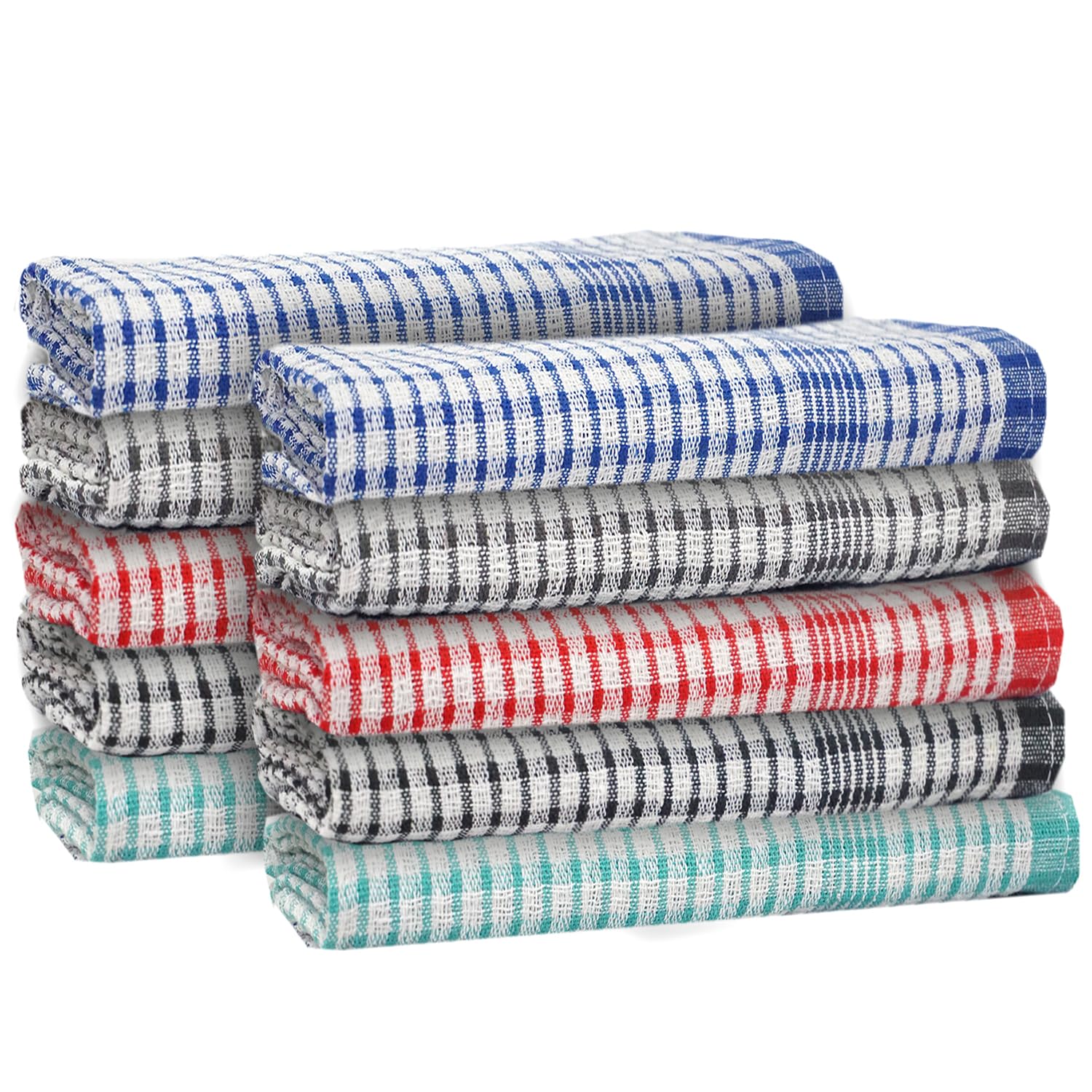 Casabella Wonder Dry Tea Towels for Kitchen,100% Cotton 50x70 cm Kitchen Towels Pack of 10 Dish Cloths for Washing up soft, Highly Absorbent & Thick Wash Cloths, Mix Combo Tea Towels Cleaning Cloth