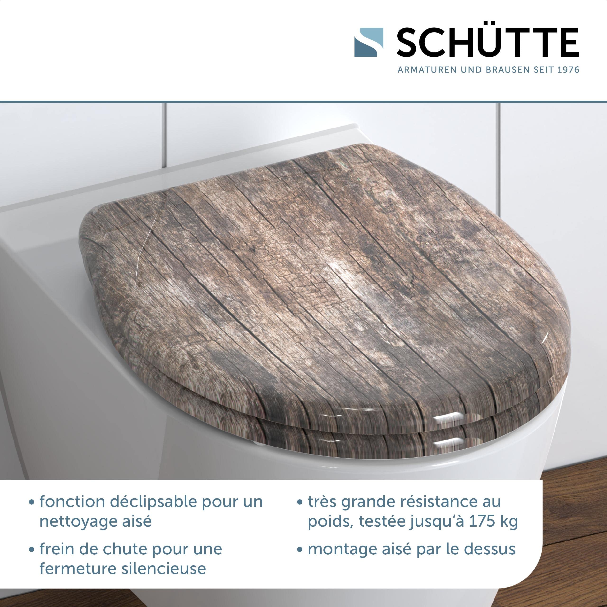 Schütte Abattant WC Frein de Chute Déclipsable STONES, Bois Ancien | Duroplast résistant, cuvette toilette avec frein de chute clipsable, forme en O, suspendu ou sur pieds, 150 kg max