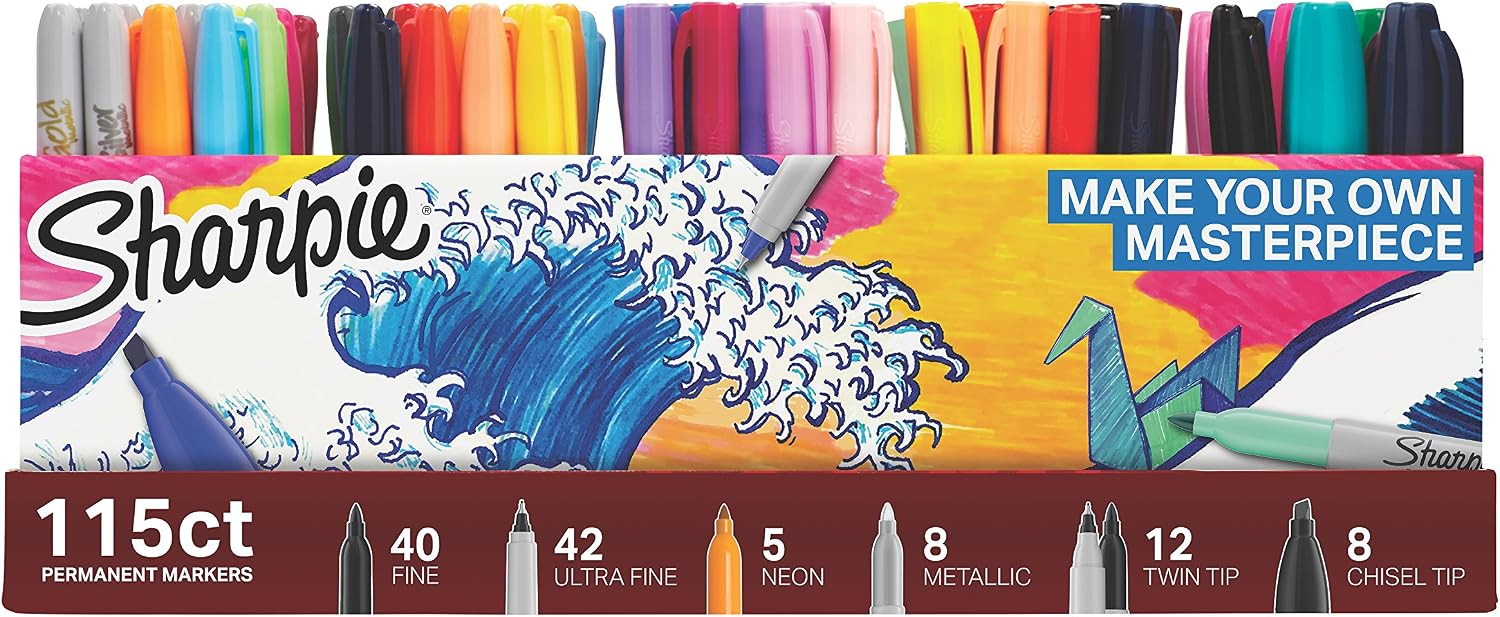 Sharpie Permanent Markers Ultimate Collection, Fine and Ultra Fine Points, Assorted Colors, 115 Count