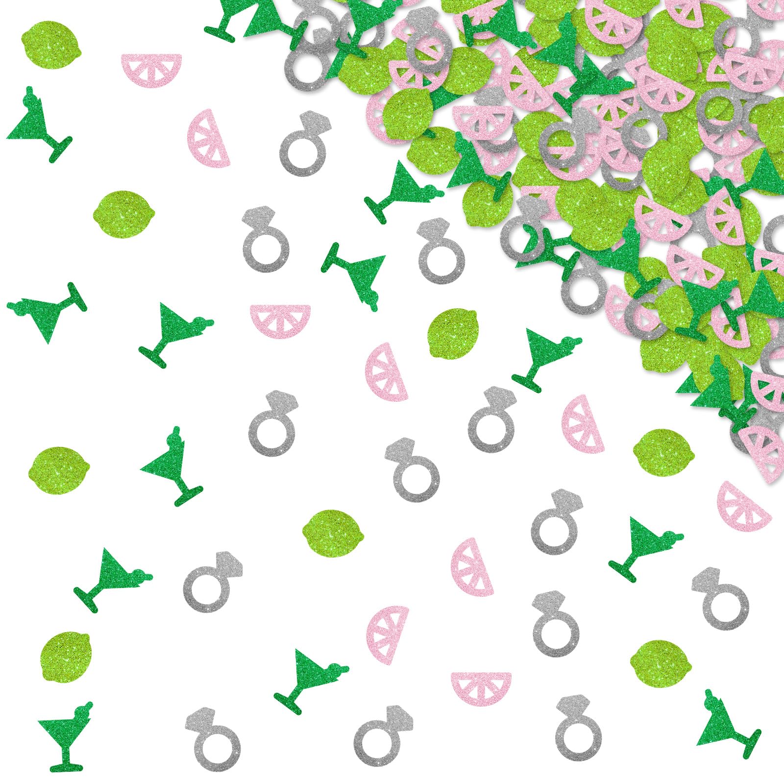 120pcs Martini Bachelorette Confetti, Margs and Matrimony Paper Confetti, Green&amp;Pink Glitter Margarita Cocktail Glass Table Scatters, Mexican Fiesta Themed Bridal Shower Party Supplies