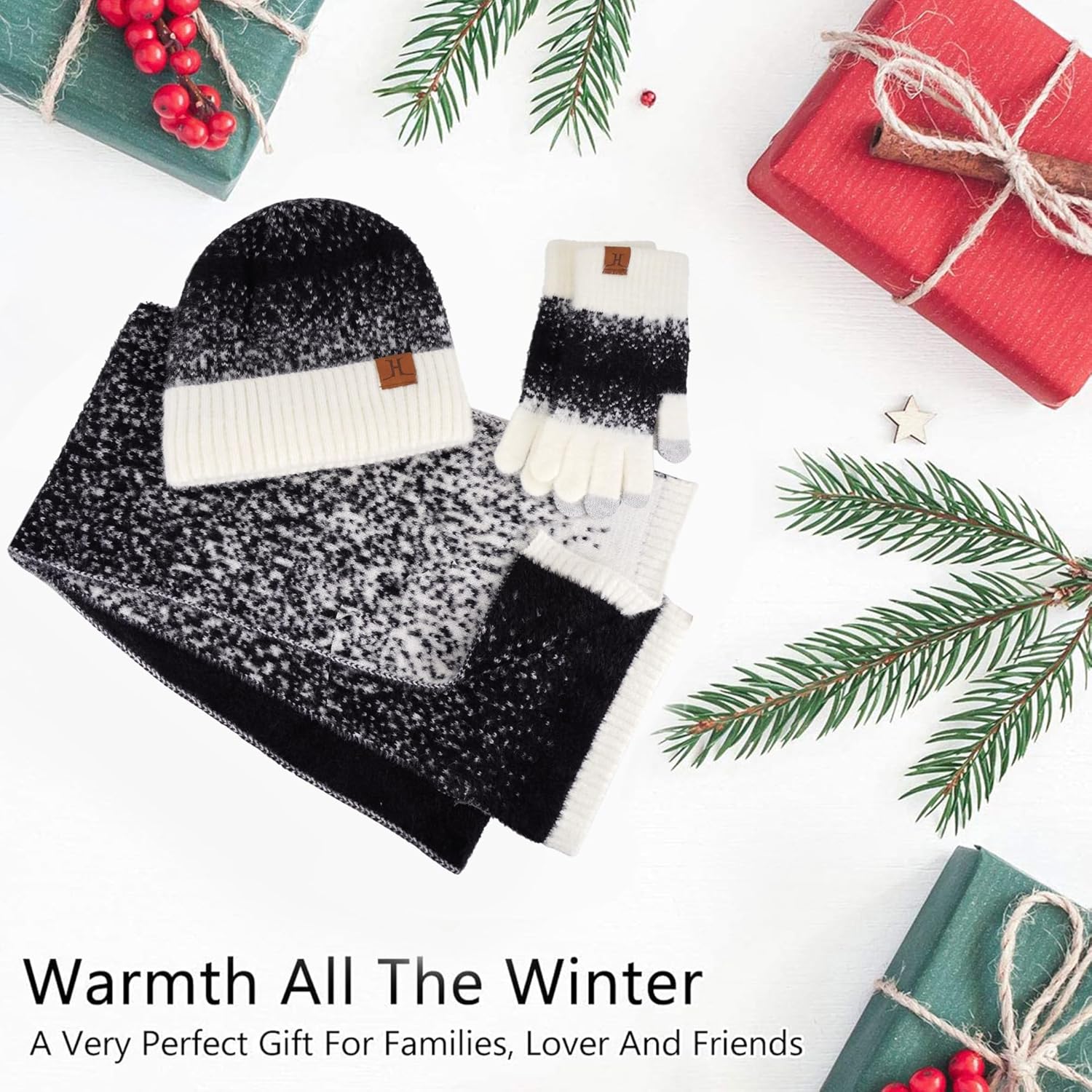 Womens Winter Knit Beanie Hats and Touchscreen Gloves Long Scarf Set with Warm Fleece Lined Skull Caps Scarves for Women - Image 5