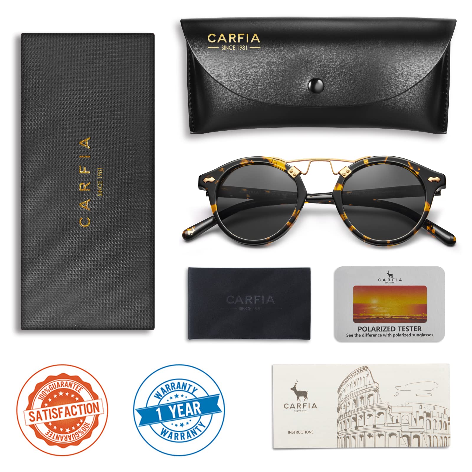 CARFIA Eleganckie damskie okulary przeciwsłoneczne Okulary polaryzacyjne UV400 dla małych i wąskich twarzy