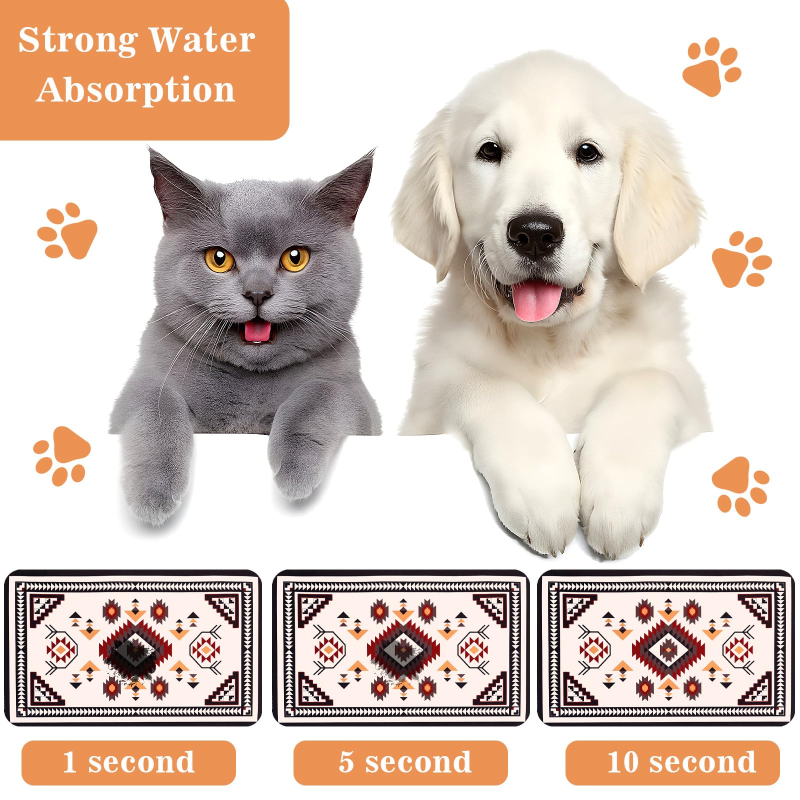 Tapis de nourriture pour chien - Tapis bohème imperméable pour gamelles d'eau et nourriture pour chat - Absorbant à séchage rapide - Tapis antidérapant pour l'alimentation des animaux de compagnie
