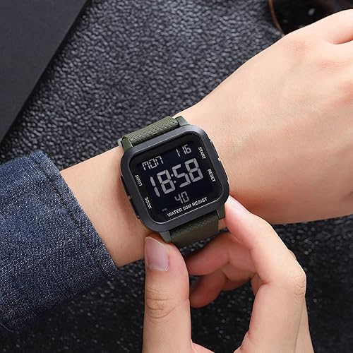 Miniatura 8 de Reloj digital deportivo para hombre, resistente al agua, con retroiluminación LED, alarma, temporizador de cuenta regresiva, doble hora, cronómetro,