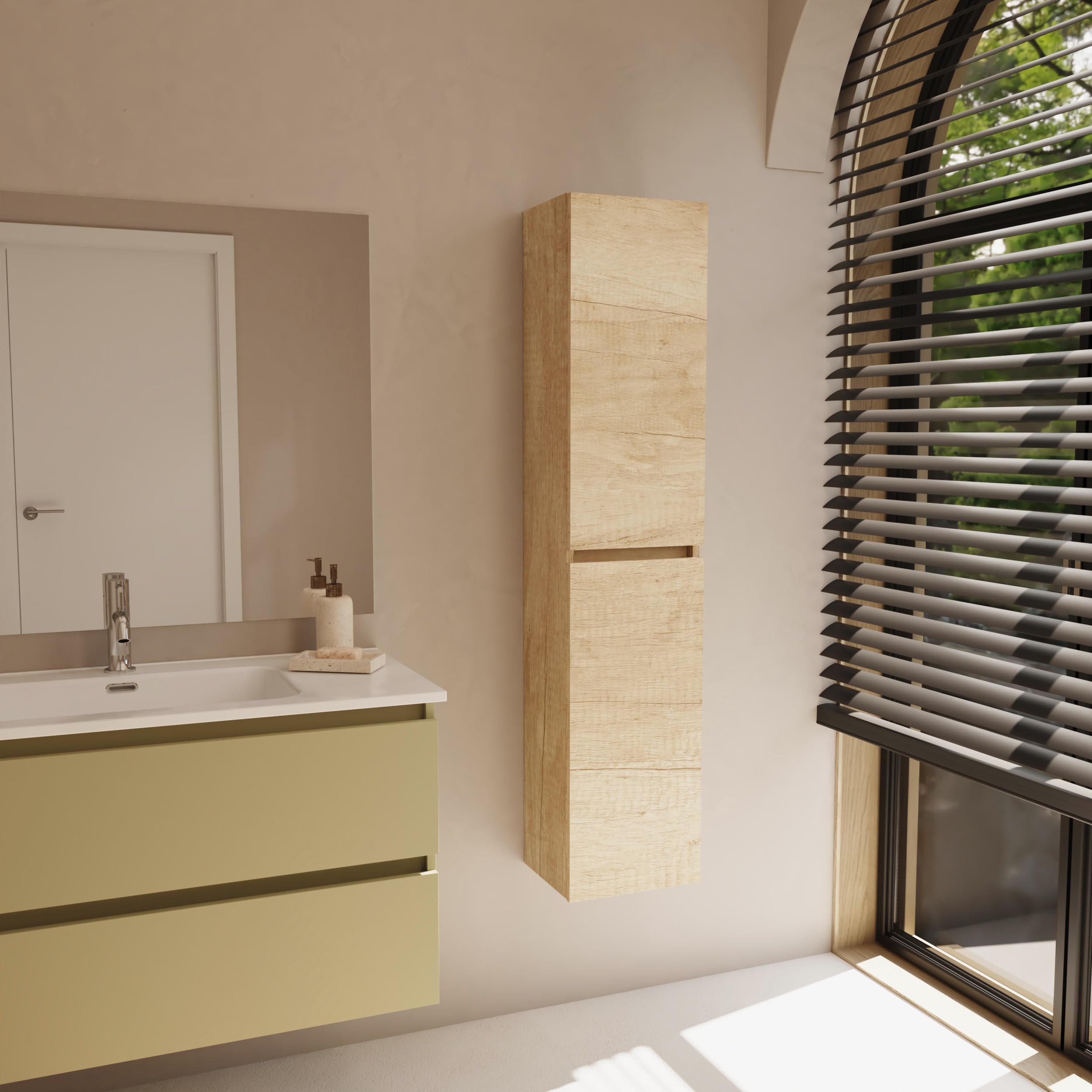 Baikal Columna de Baño, Estanterias. Armario de Baño, Armario Alto. Mueble Auxiliar. Entrega en Kit. Cerrada 30 x 140 cm Nature