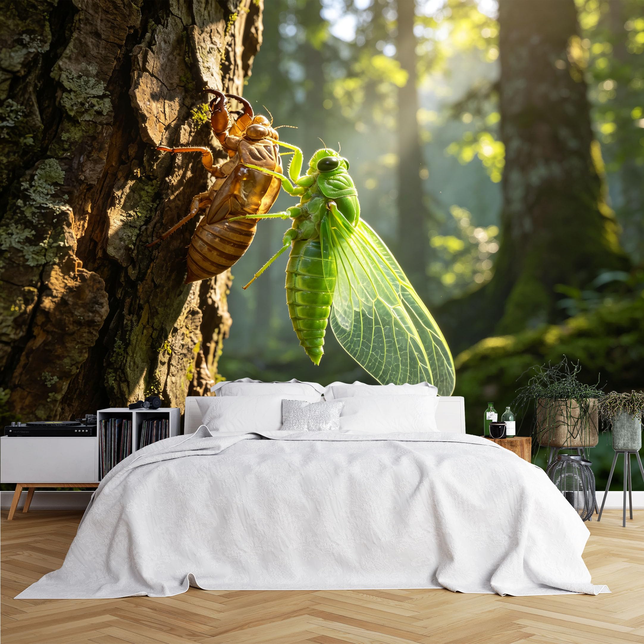 Lcythiazole Ch260615052 Custom Size Wall Murals Cicada Molting Tree Forest Scene Wall Murals Large Photo Wallpaper Self-Adhesive Removable Wallpaper For Living Room Study Room