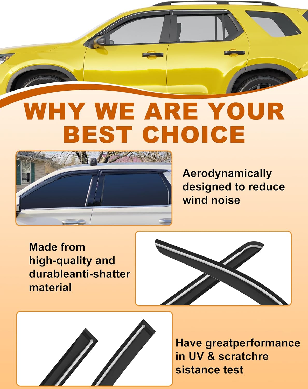 Low Profile Window Rain Guards Fit for Honda Pilot 2023-2026 Rain Guard Window Deflectors Extra-Thick Side Window Visors Vent Shades Tape-on Vent Visors Car Accessories-4PCS