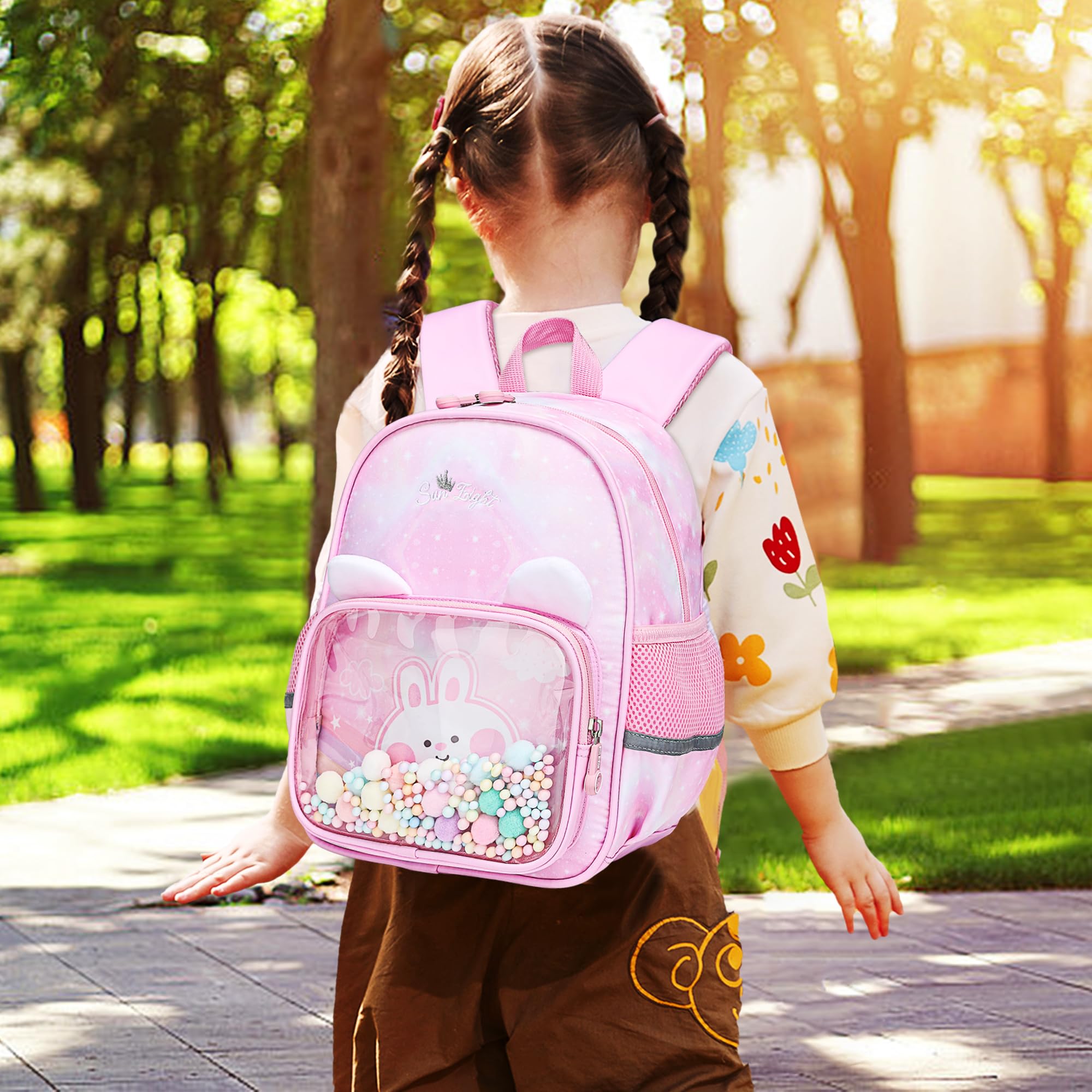 Mochila Infantil Mochila Pequeñas para Niñas Preescolar Escolares Bolsa Impermeable Kindergarten Mochilas Animales Guardería Mochila con Bolsillos Laterales para 2-6 Años Bebe, Rosa Conejo