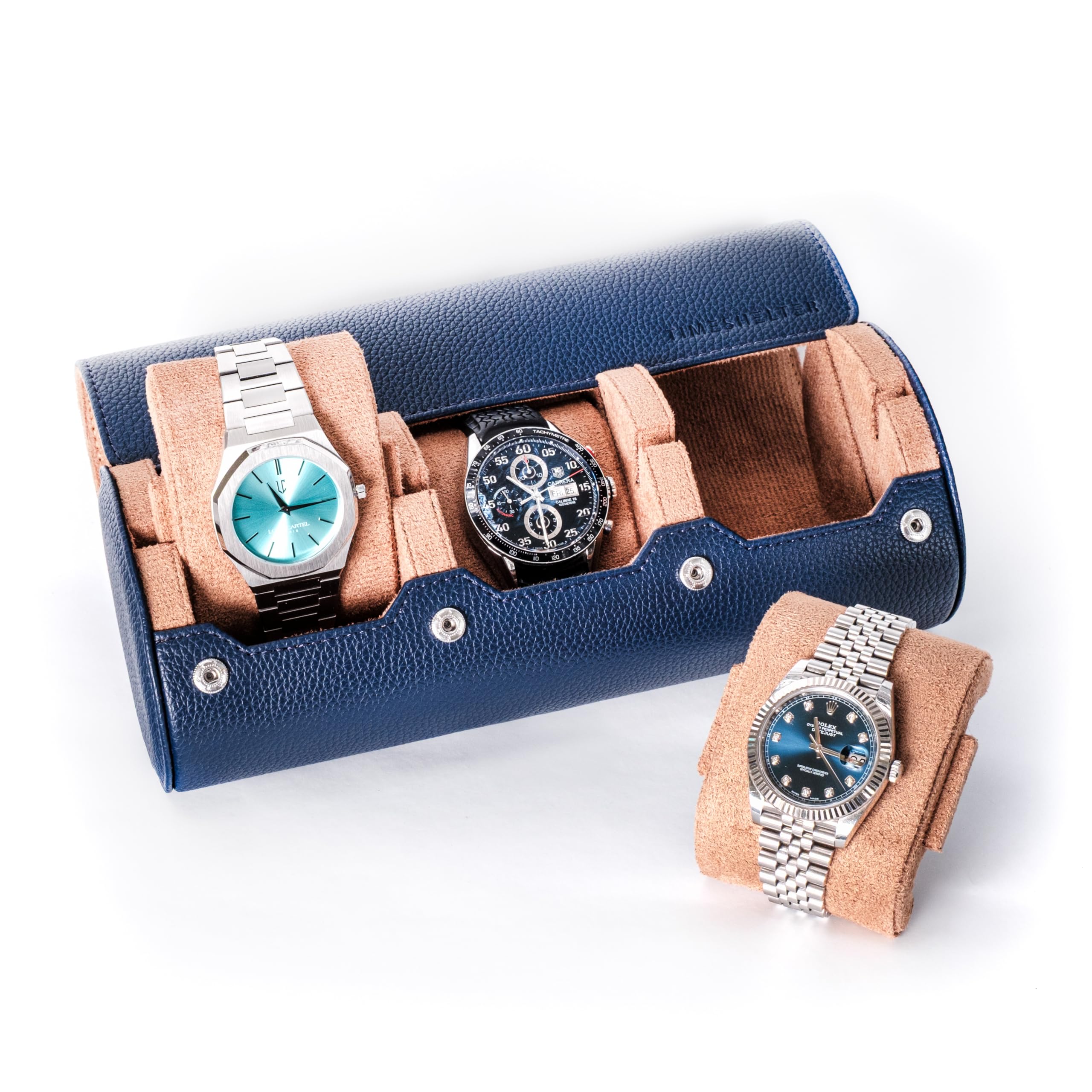 Uhrenbox für 3 Uhren – Uhrenetui Reise & Aufbewahrung aus Kunstleder mit Samt-Innenfutter, Uhrenkoffer Herren, Schmuckkasten, Geschenkbox – Marineblau