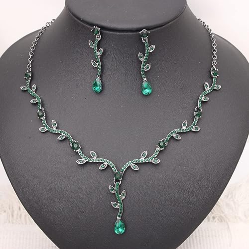 Vista 4 de QYJ Juego de joyas para mujer, collar de cristal con diamantes de imitación, aretes colgantes, joyería de boda para novias, dama de honor