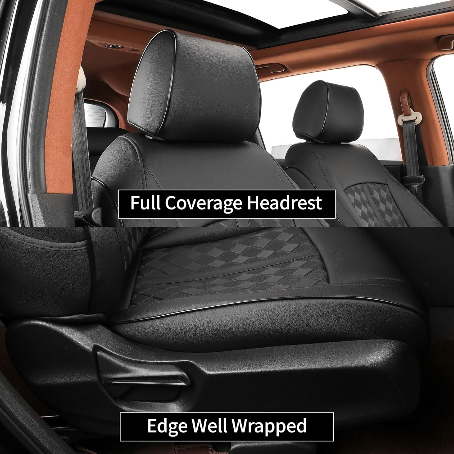 coverdream F150 Leather Seat Covers Custom Fit for 2015-2020 Ford F150 Crew Cab XL,XLT & 2017-2022 F250 F350 F450 Crew Cab XL,XLT,w/No Rear Armrest,Fully Covered,Waterproof(Full Set,Black-Black)